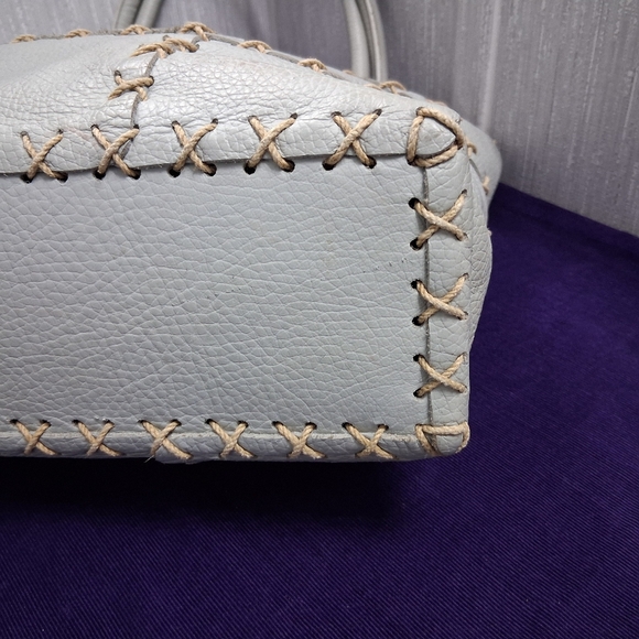 Berge Italian Leather Bag Tote Shouler Powder Blue - Picture 9 of 17